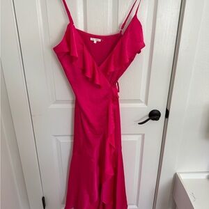 Vici Hot Pink Ruffle Wrap Midi Dress